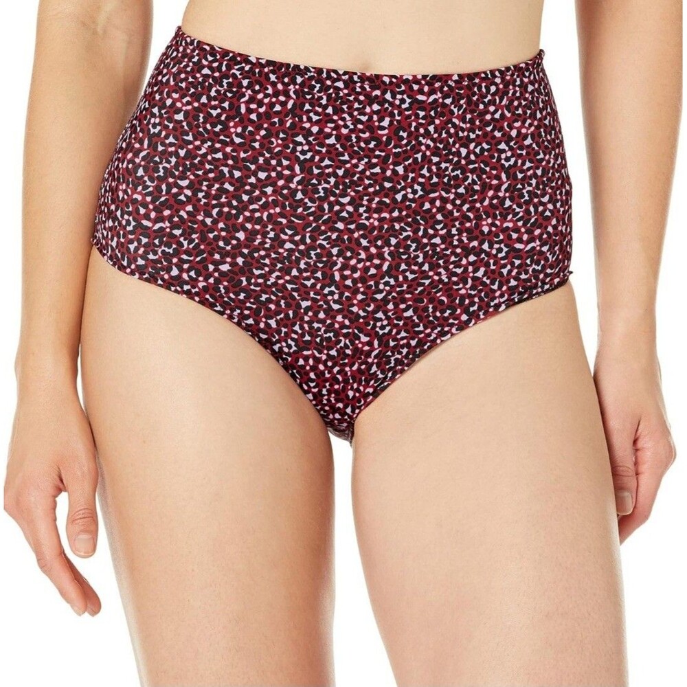Essentials Women’s High Waist Swim Bottom Brick Red Leopard Size‎ M